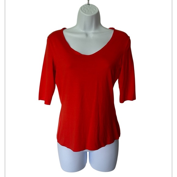 Armani Collezioni V Neck Top Half Sleeve Orangey Red Excellent $345.  Size 4 - Picture 3 of 8